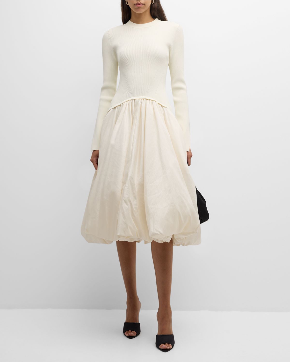 SIMKHAI Kenlie Mixed Media Bubble Midi Dress