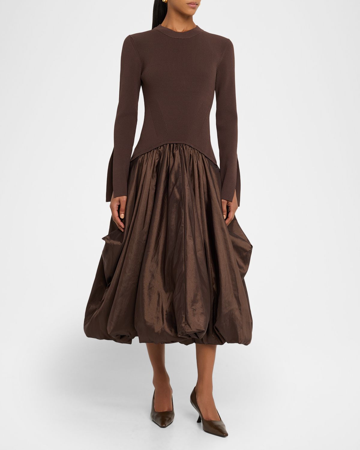 SIMKHAI Kenlie Mixed Media Bubble Midi Dress