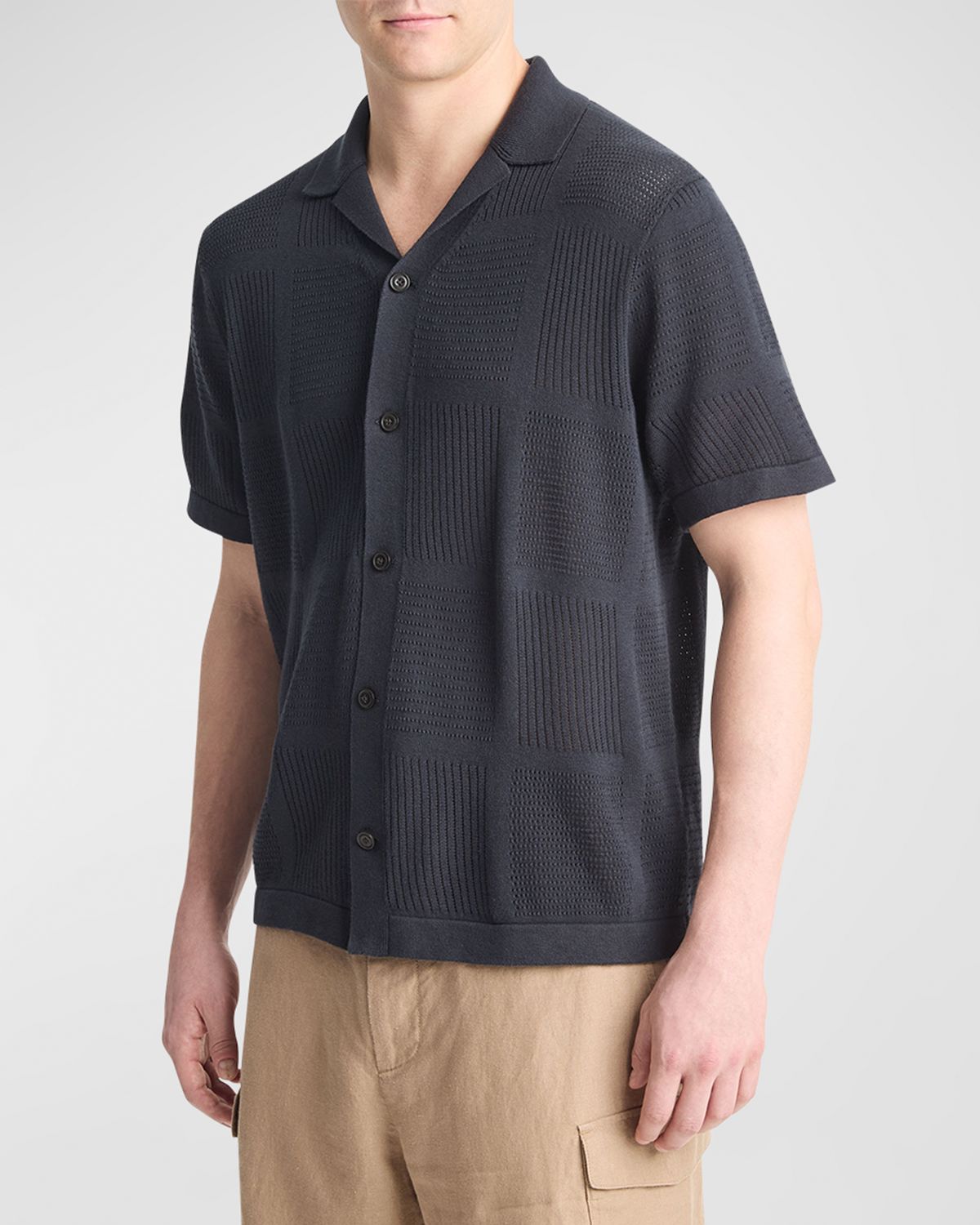 Vince Men 's Patchwork Pointelle Camp Shirt