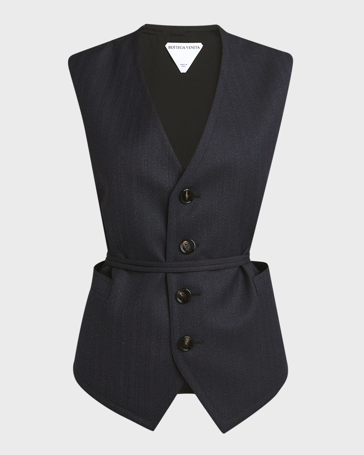 Bottega Veneta Subtle Striped Wool Gilet with Tie Waist