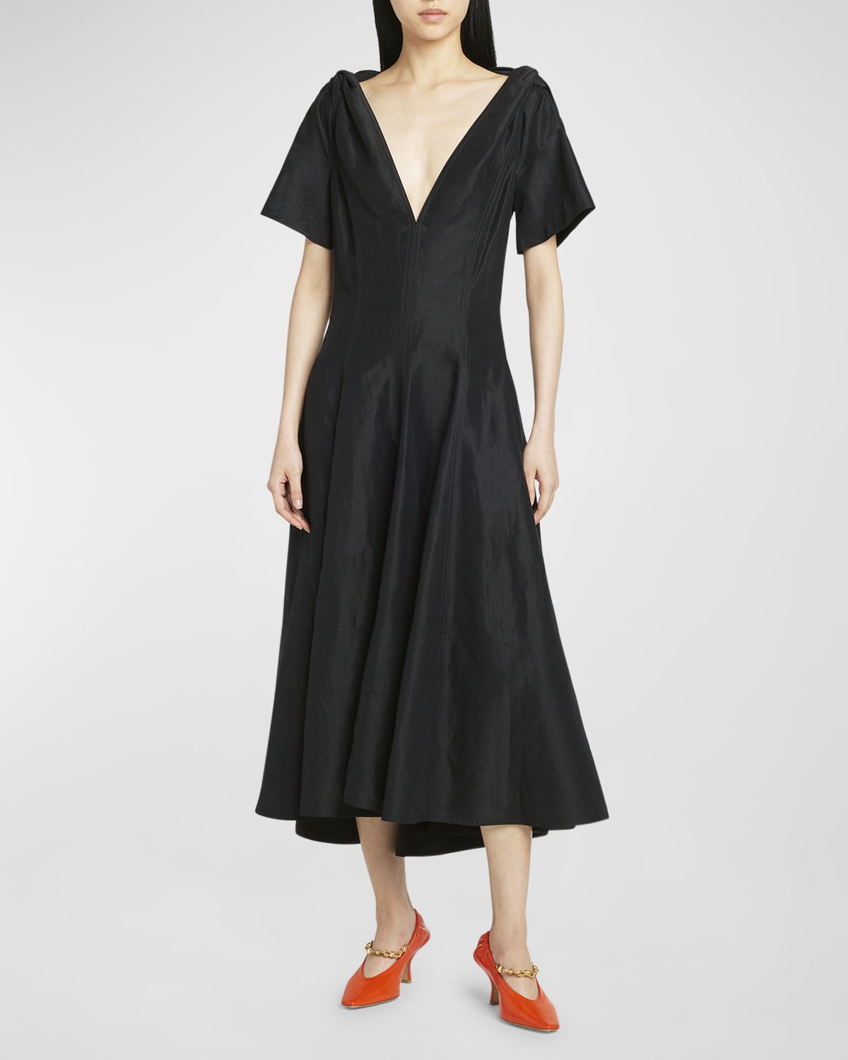 Bottega Veneta Fluid Linen Midi Dress with Twist Detail