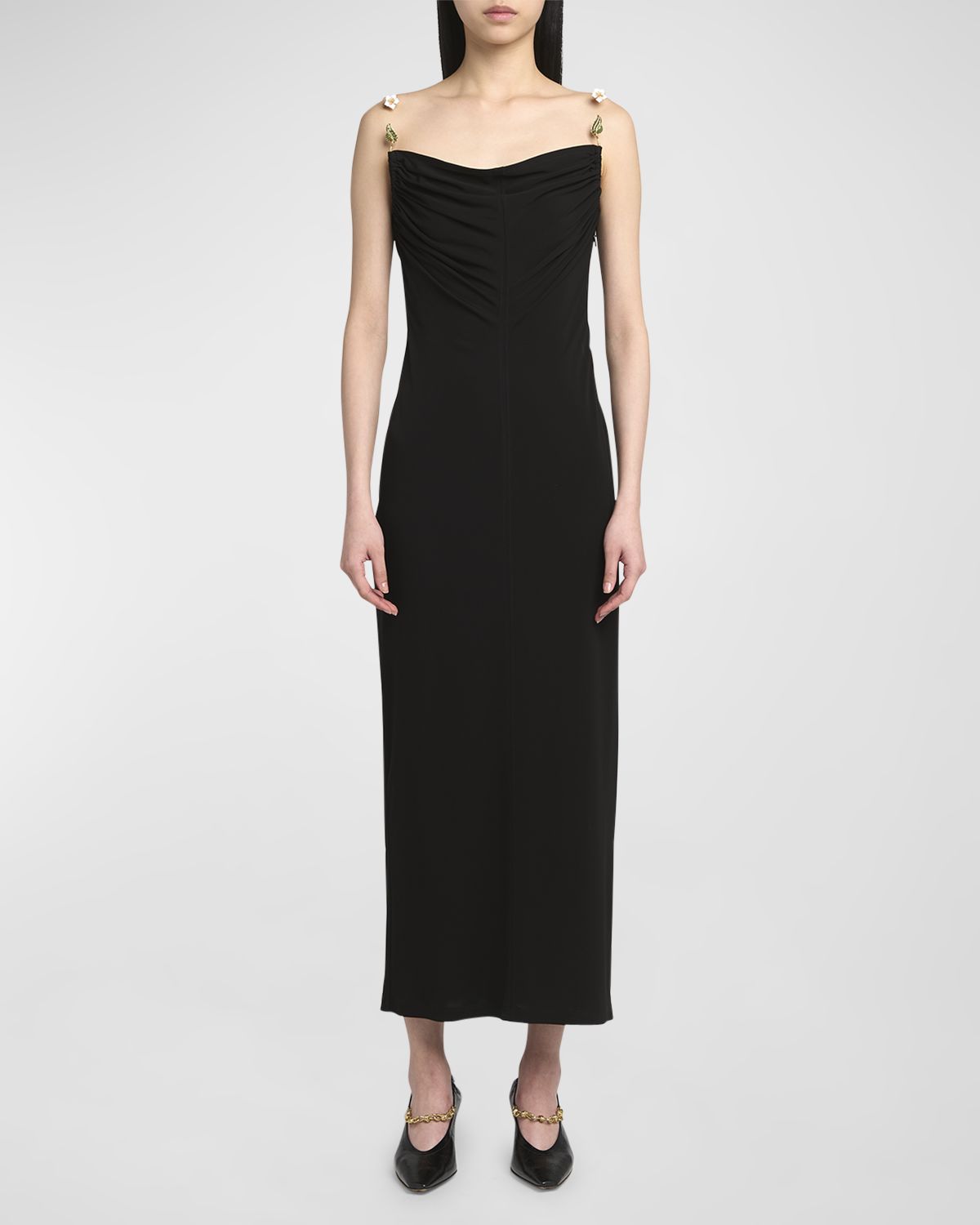 Bottega Veneta Matte Crepe Jersey Midi Dress with Embellished Hardware Straps