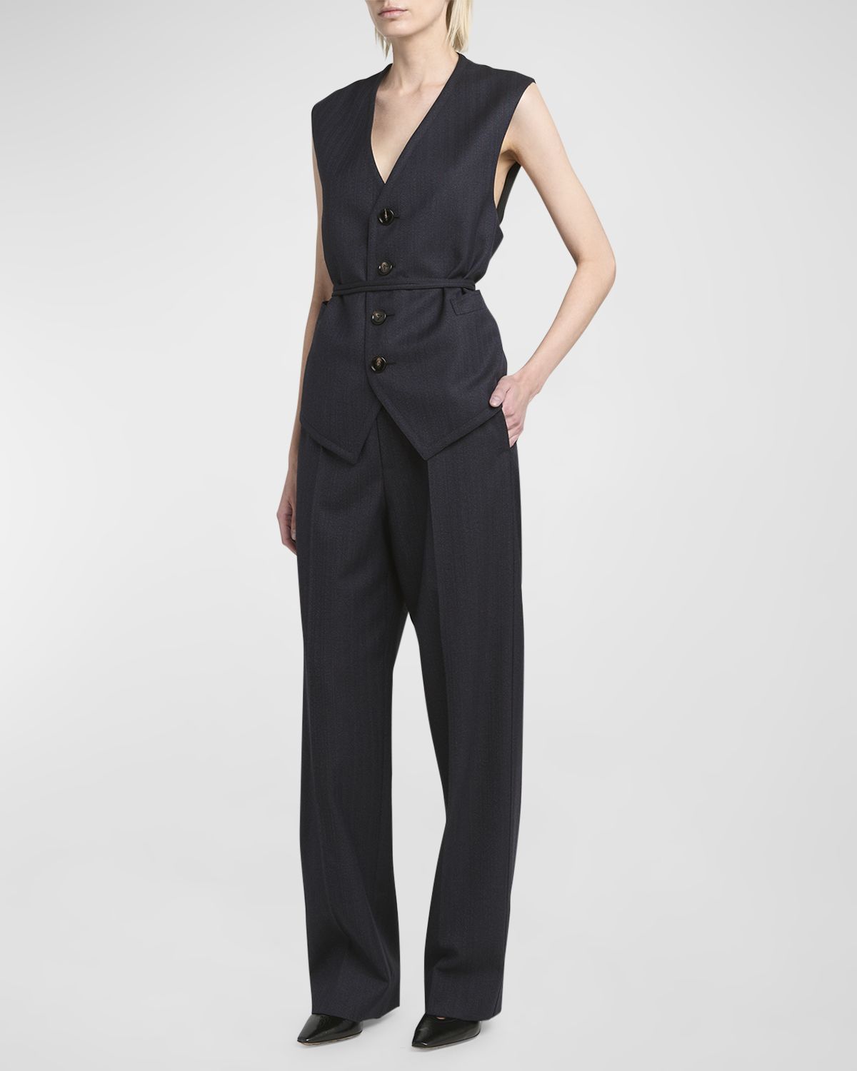 Bottega Veneta Subtle Striped Straight-Leg Wool Trousers