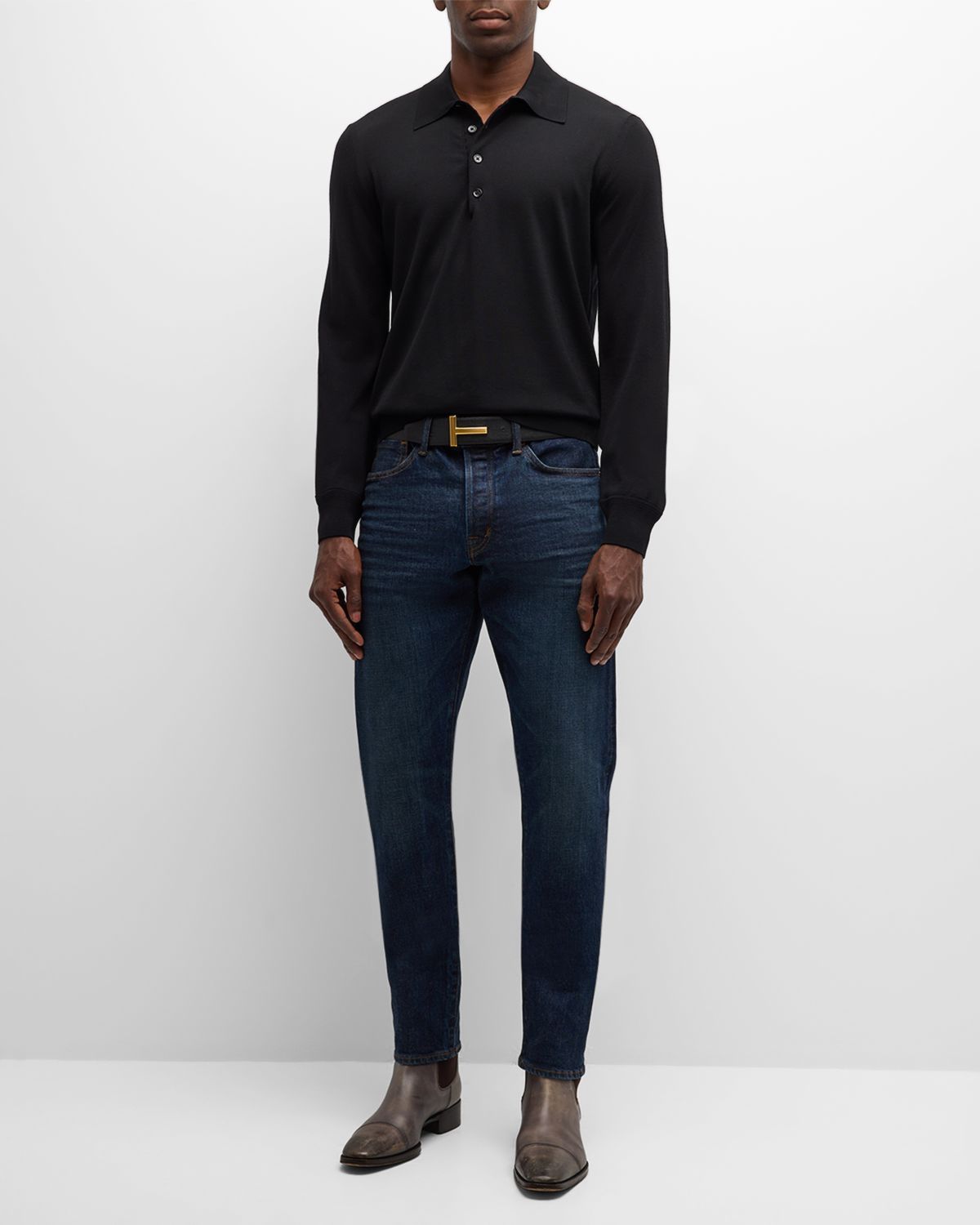 TOM FORD Men 's Fine-Gauge Wool Polo Sweater
