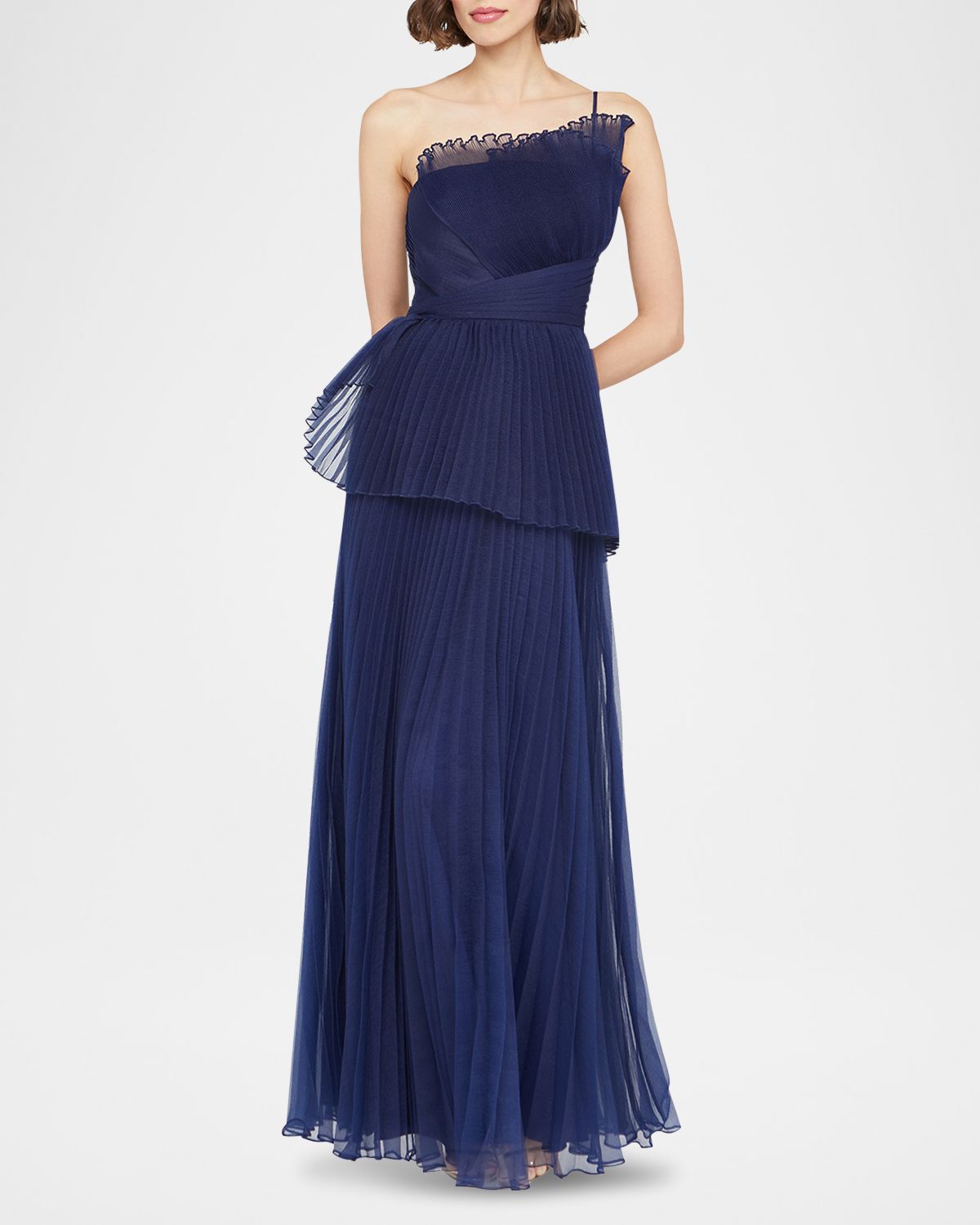 Theia Delphine Pleated Organza A-Line Gown