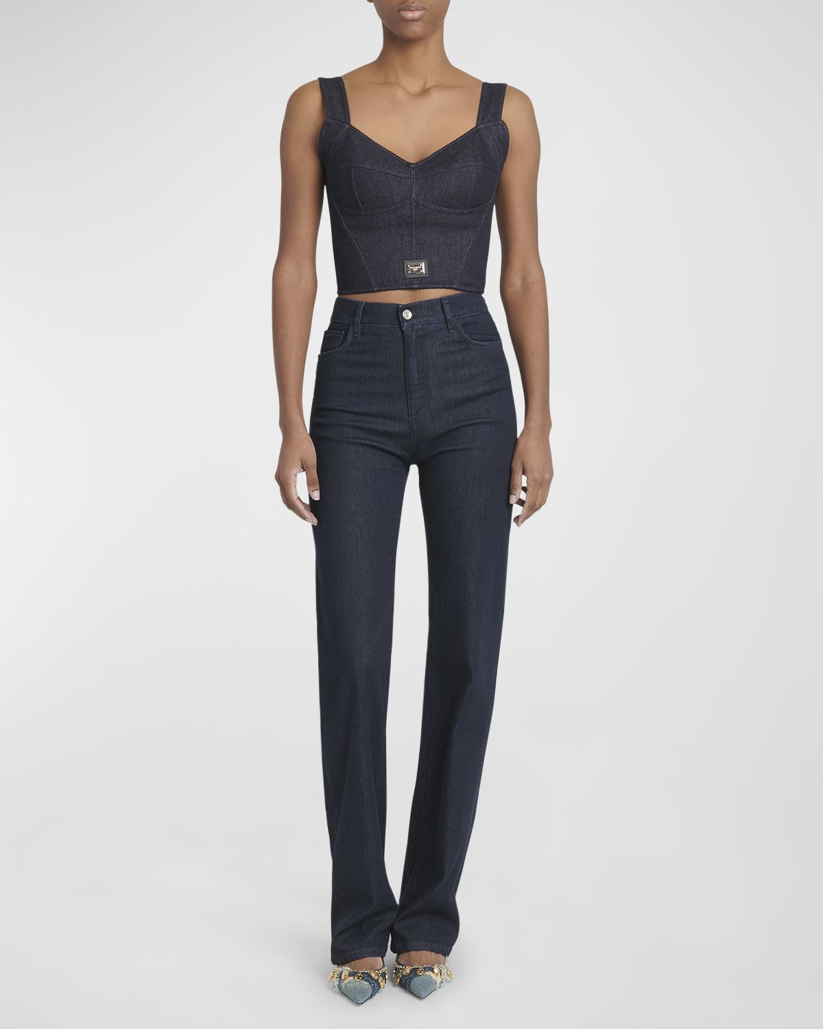 Dolce & Gabbana Sleeveless Denim Crop Corset Top