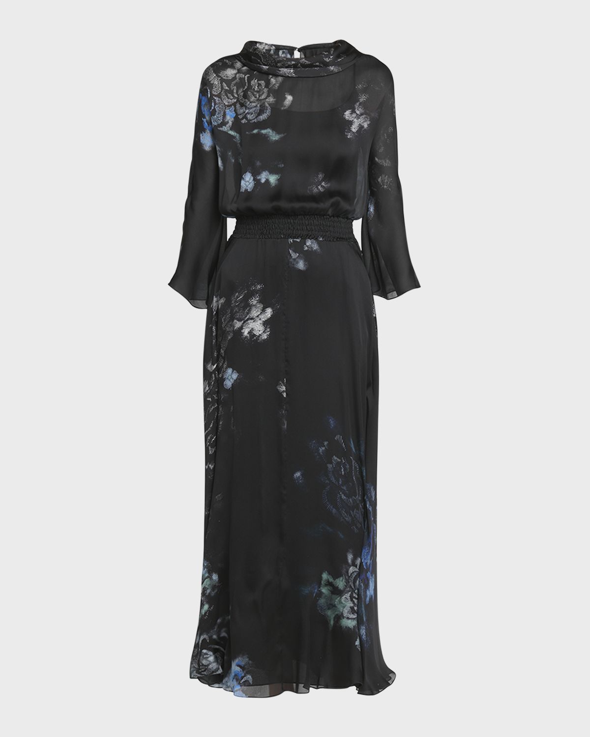 Giorgio Armani Floral Print Silk Gown with Smocked Waist | Thumbnail 8
