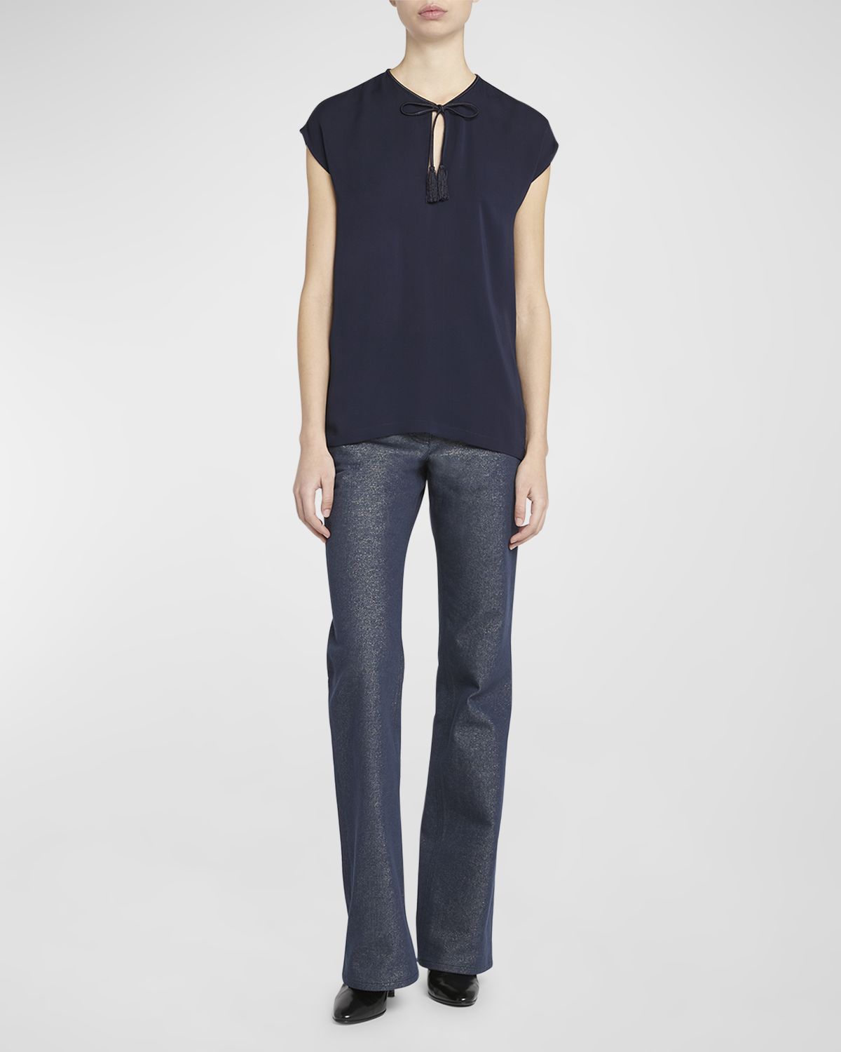 Giorgio Armani Silk Georgette Blouse with Fringe Tie Neck Detail