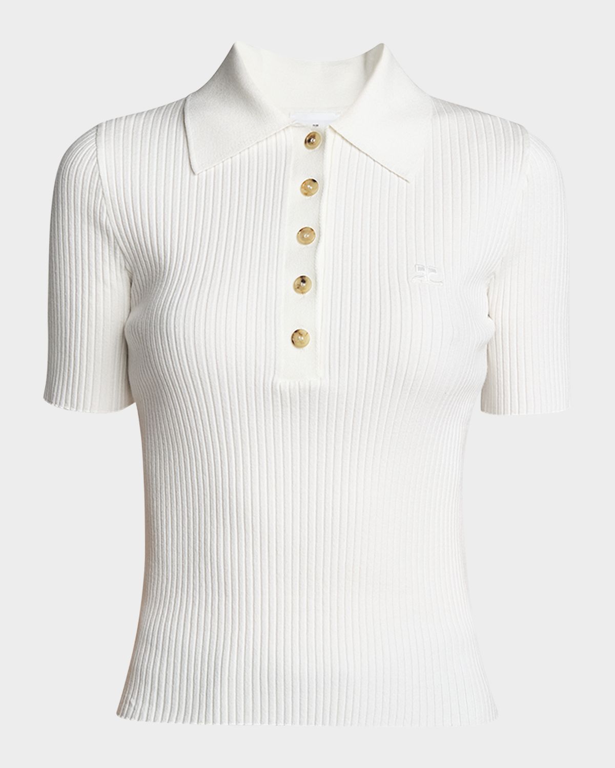 Courreges Collared Rib-Knit Polo Top