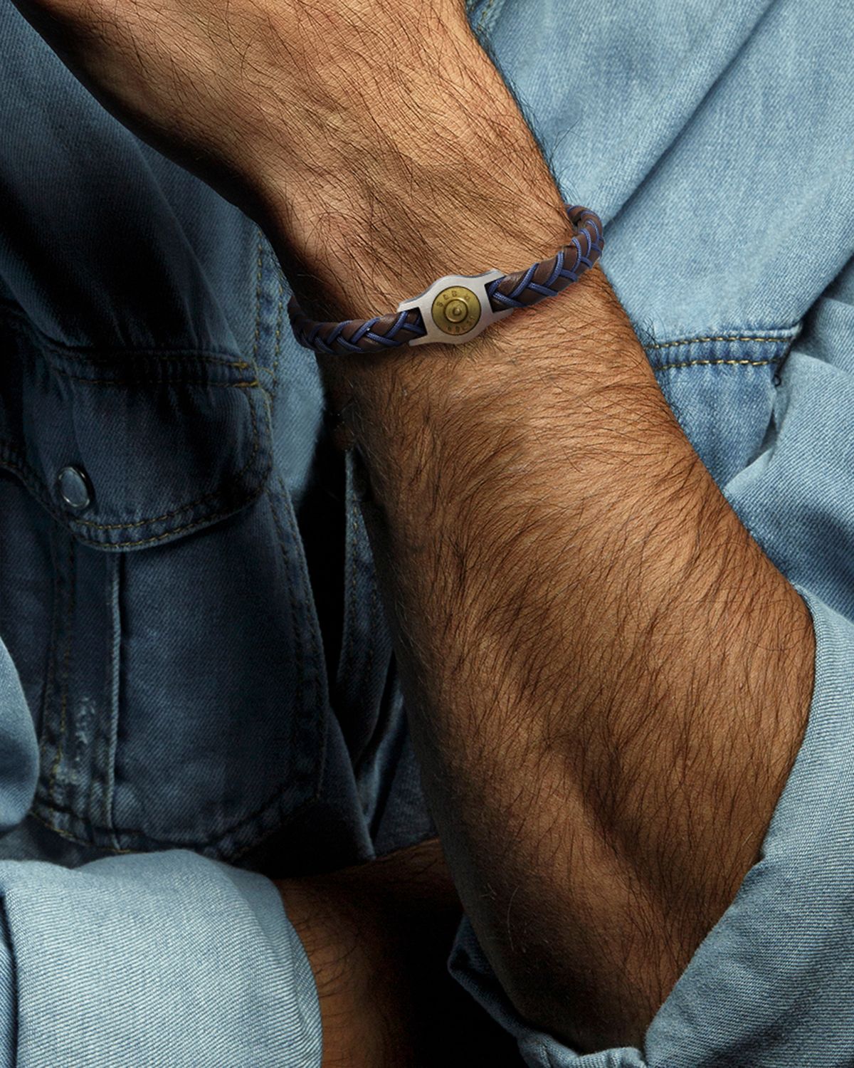 Link Up Men 's Cartridge 2 Leather and Nylon Bracelet