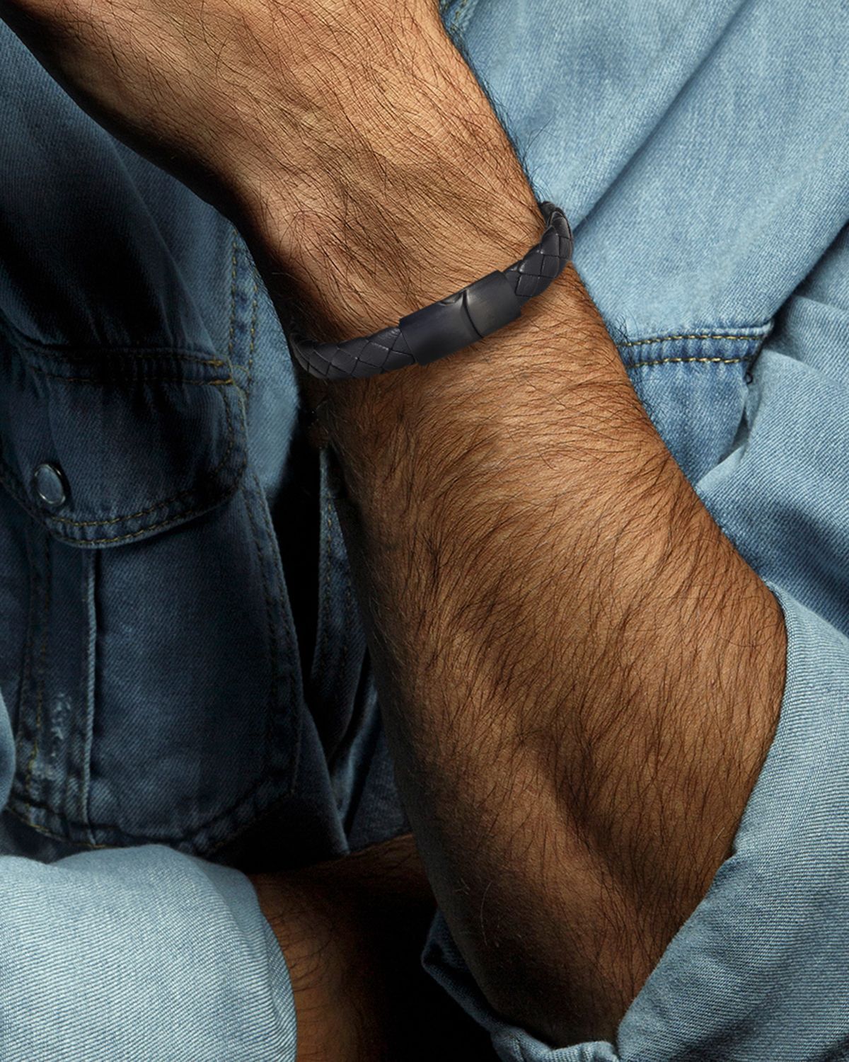 Link Up Men 's Braided Leather Bracelet