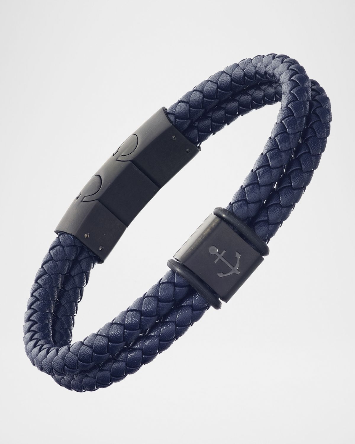 Link Up Men 's Stainless Steel and Braided Leather Bracelet