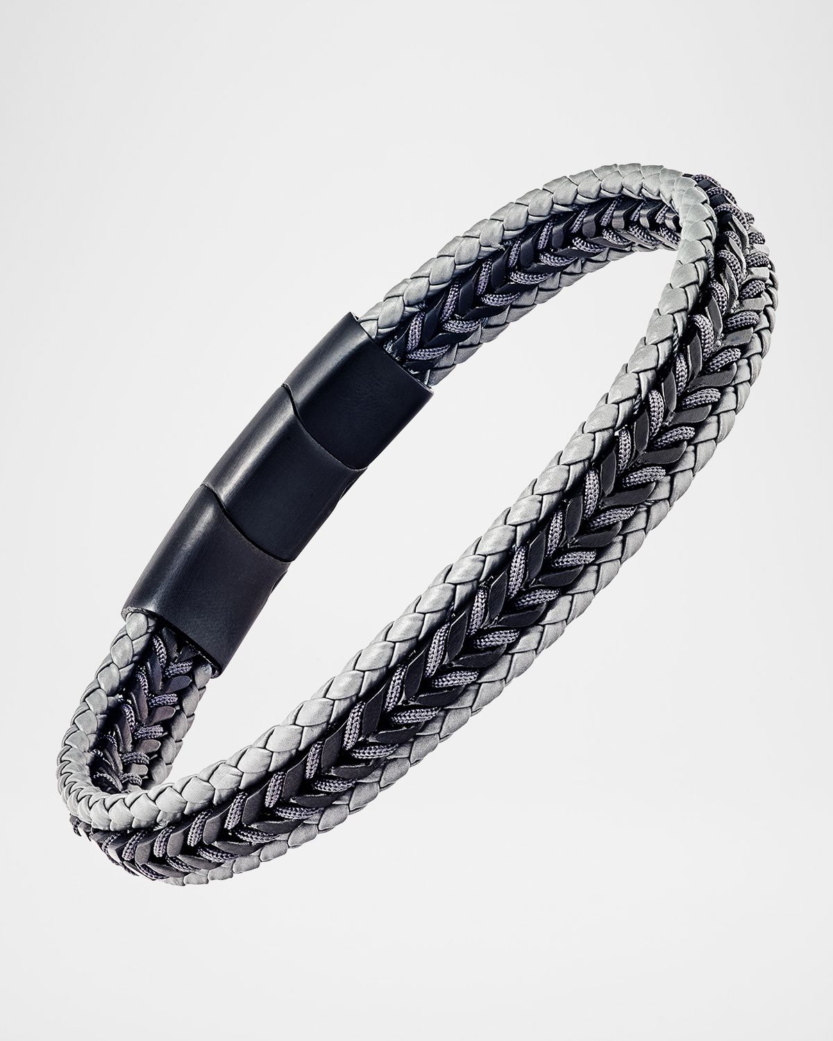 Link Up Men 's Woven Leather and Stainless Steel Bracelet