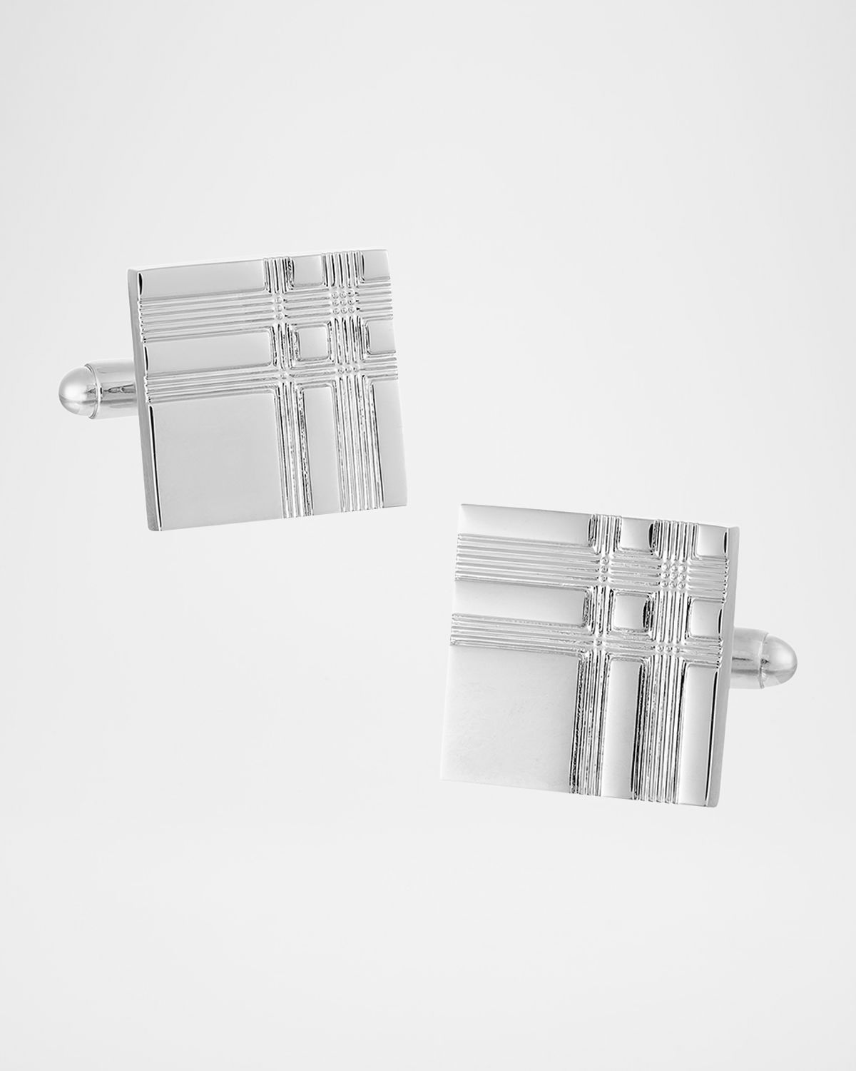 Link Up Men 's Silverone Plaid Etched Square Cufflinks
