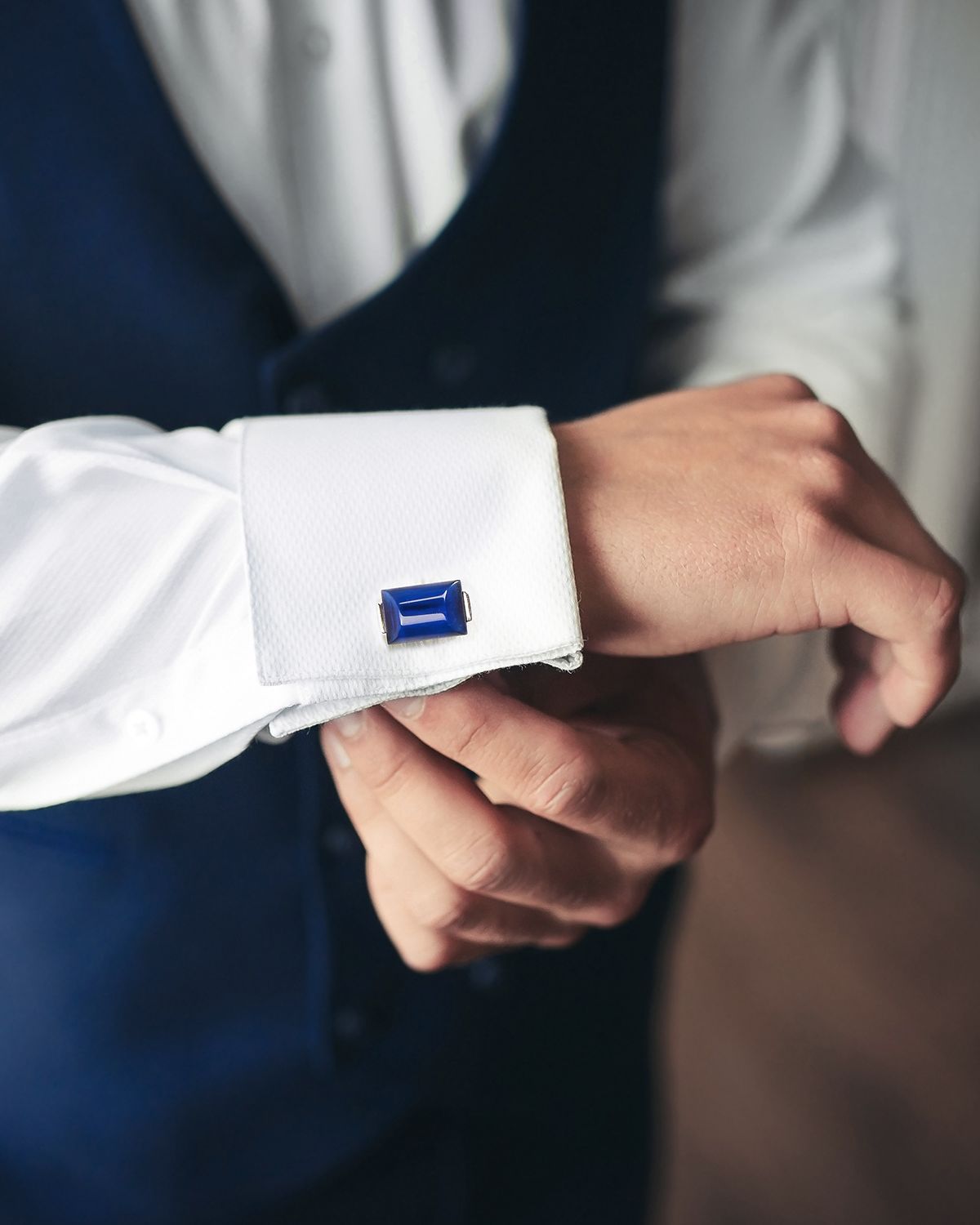 Link Up Men 's Curve Rectangle Lapis Cufflinks