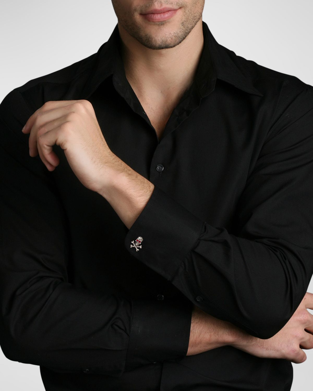 Link Up Men 's Skull & Crossbones Cufflinks with Crystal Eyes