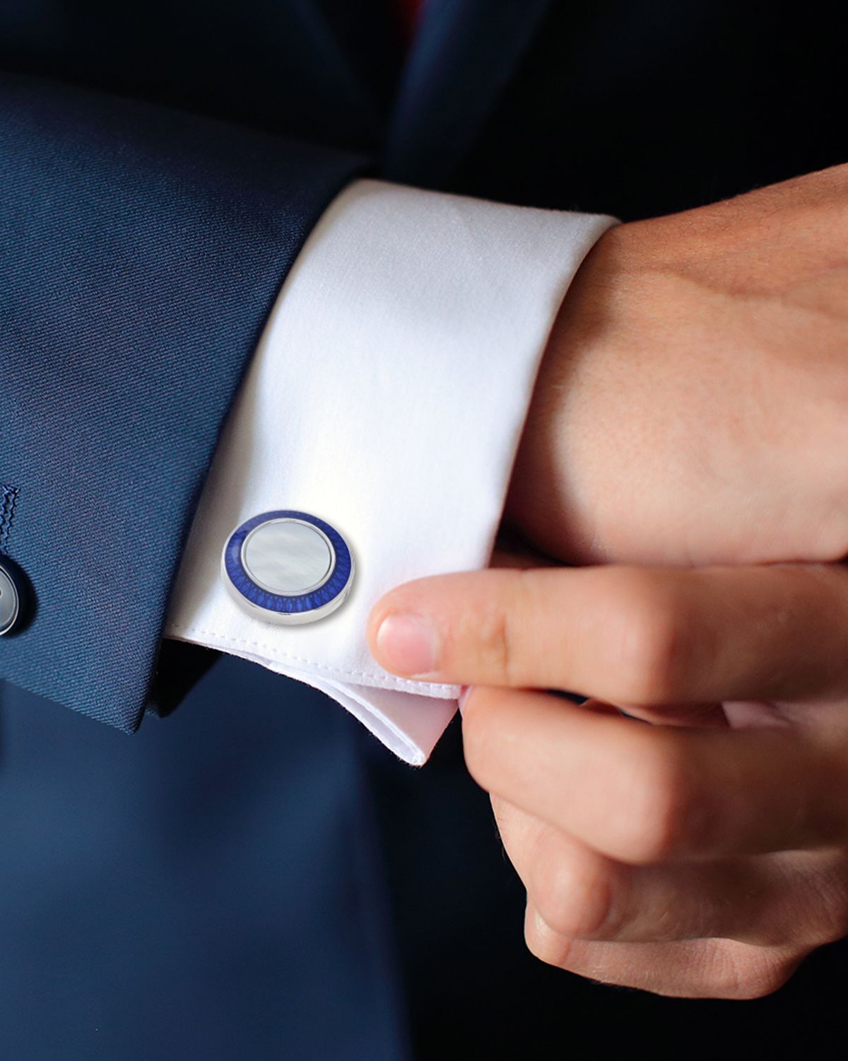 Link Up Men 's Round Mother-Of-Pearl Cufflinks