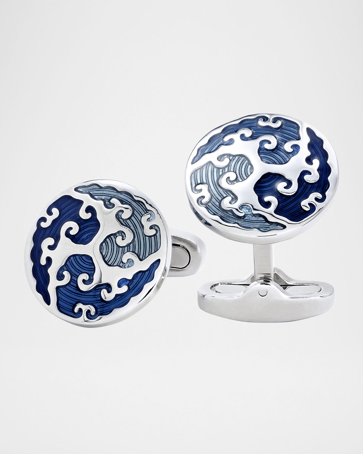 Link Up Men 's Round Blue Wave Cufflinks