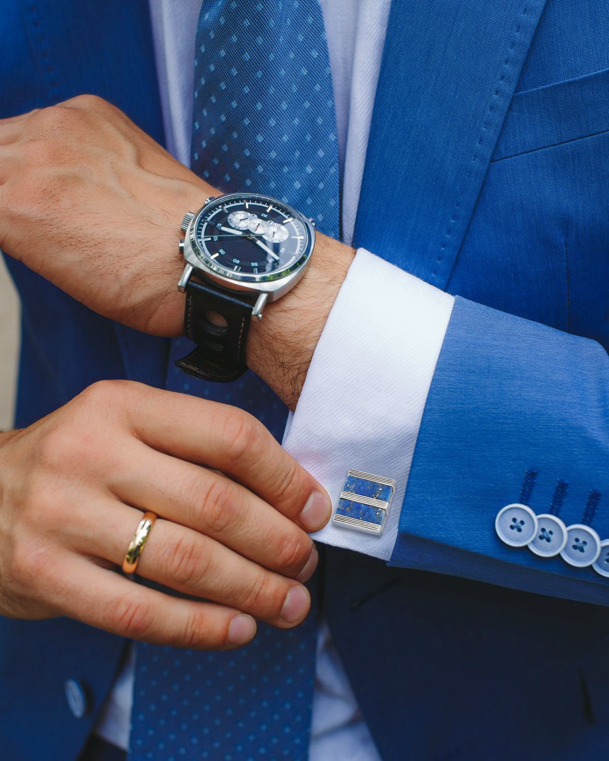 Link Up Men 's Rectangle Lapis Lazuli Cufflinks