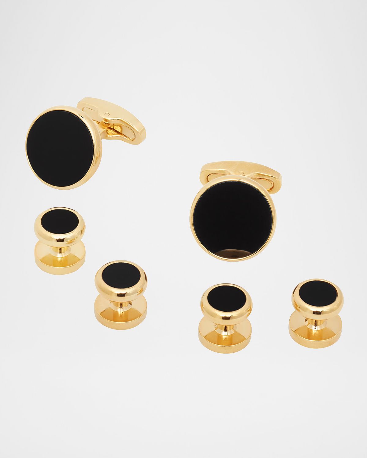 Link Up Men 's Classic Round Mother-Of-Pearl Cufflink Stud Set