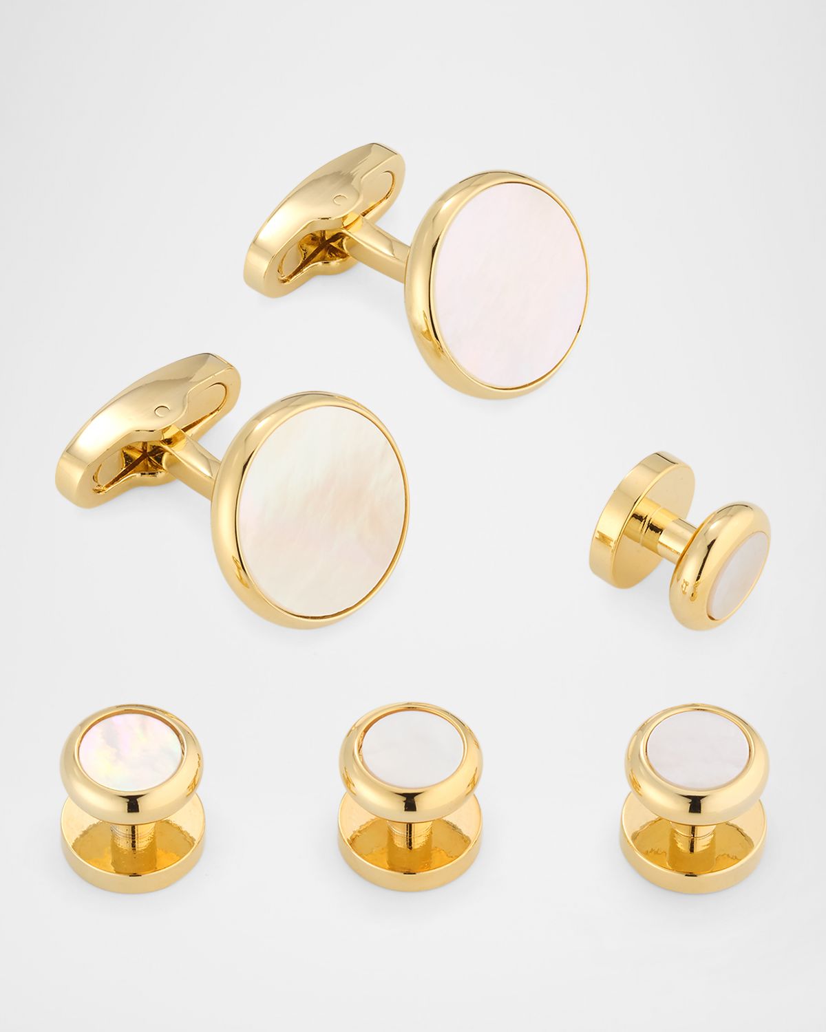 Link Up Men 's Classic Round Mother-Of-Pearl Cufflink Stud Set