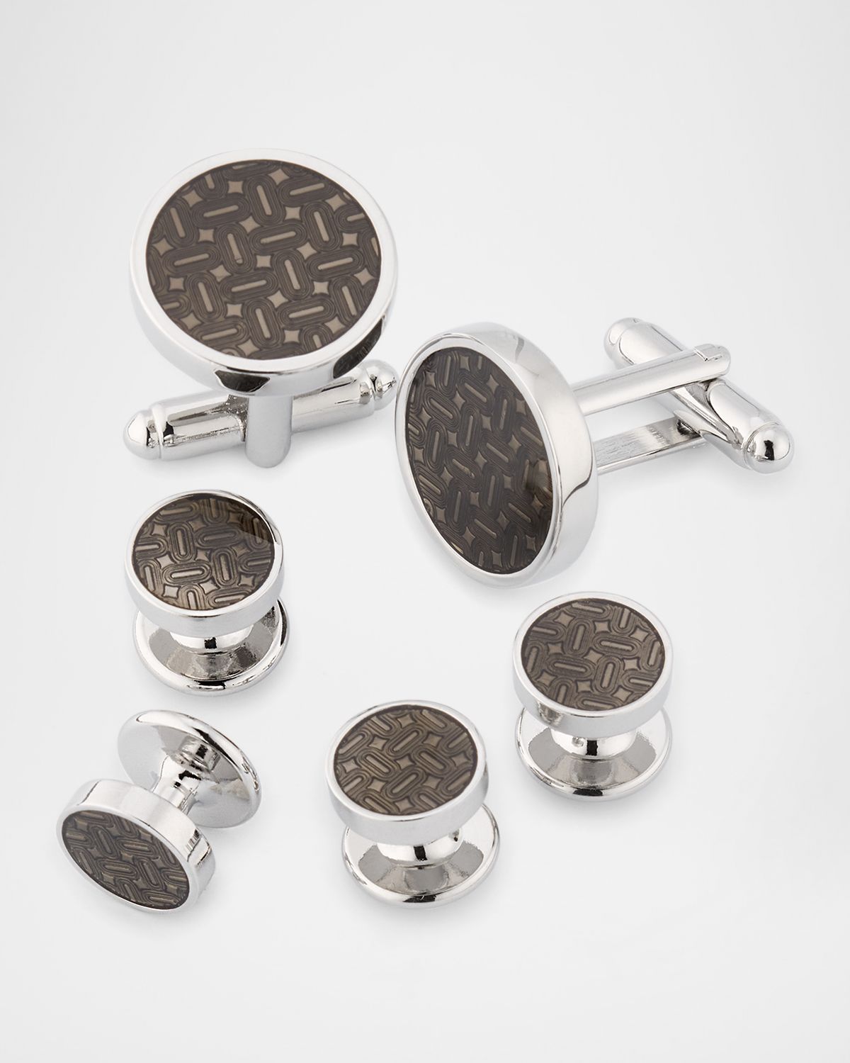 Link Up Men 's Round Enamel Abstract Cufflink Stud Set