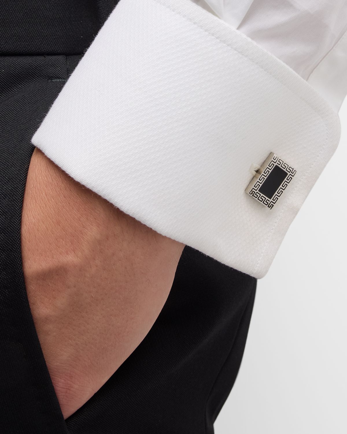 Link Up Men 's Greek Rectangle Cufflink Stud Set