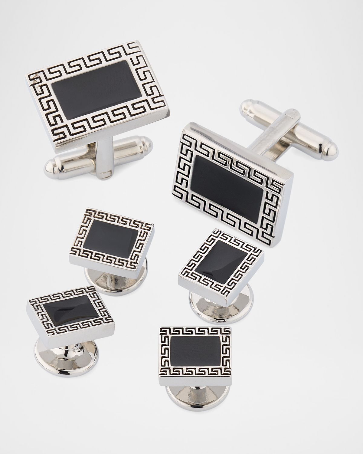 Link Up Men 's Greek Rectangle Cufflink Stud Set