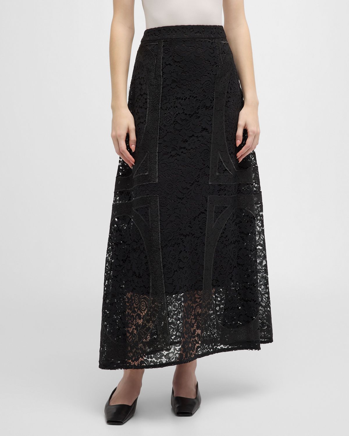 Misook A-Line Floral Lace Maxi Skirt