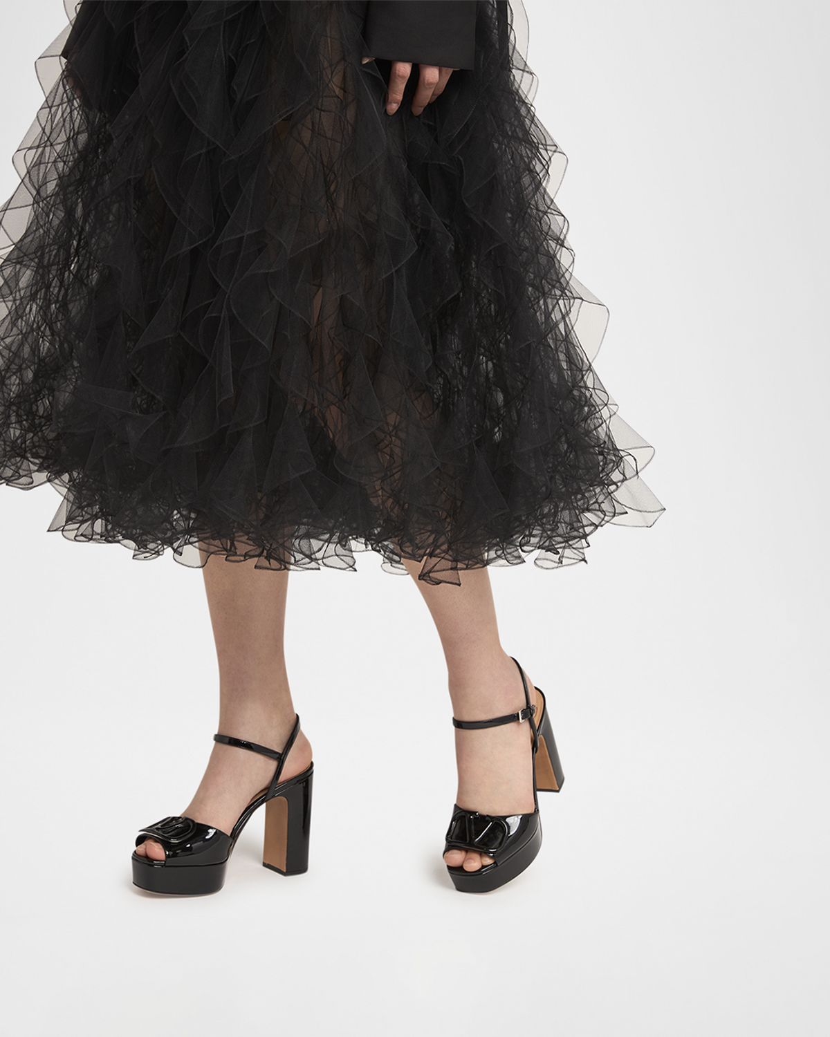 Valentino Garavani VLogo Patent Ankle-Strap Platform Sandals