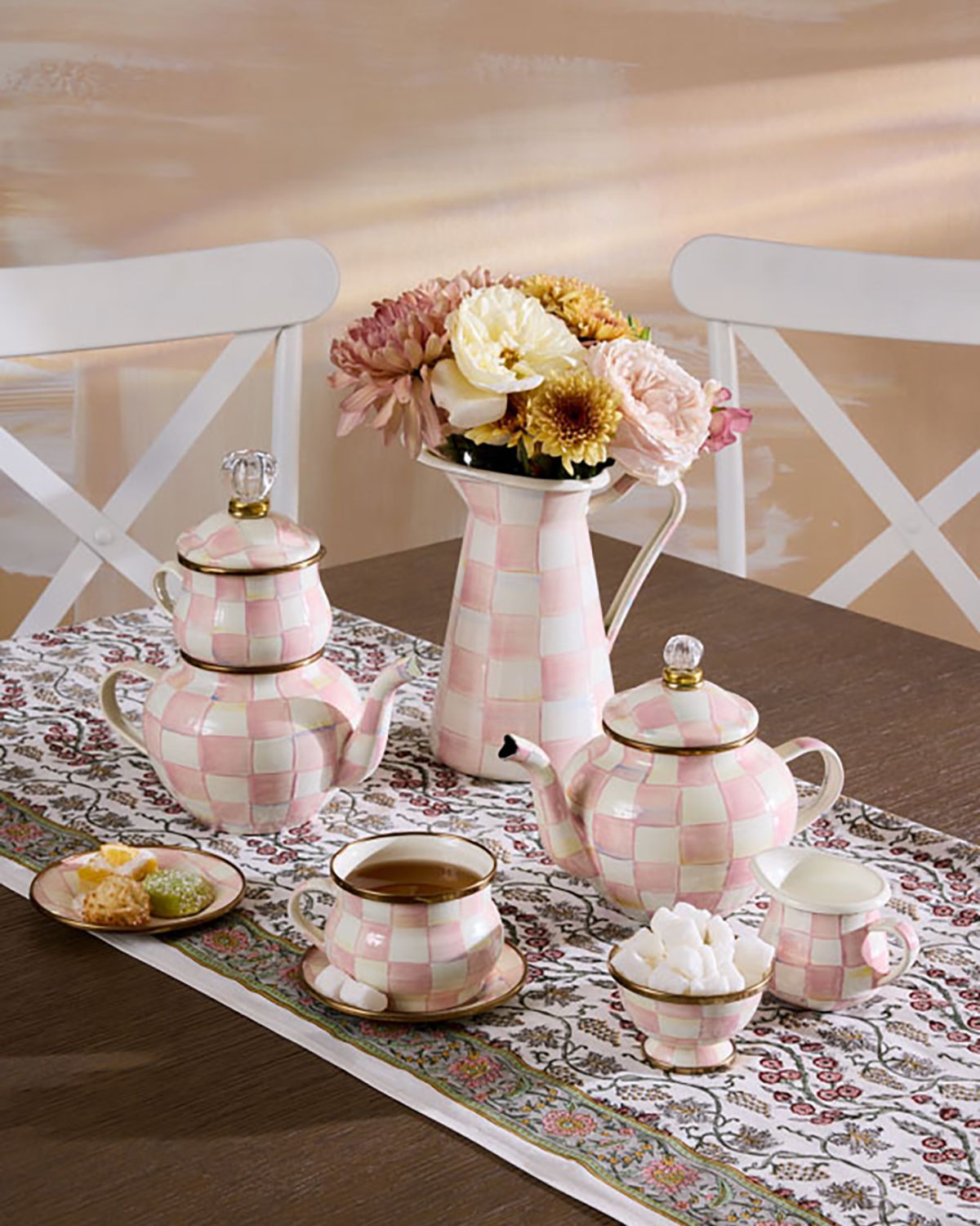 MacKenzie-Childs Rosy Check Enamel Little Sugar Bowl