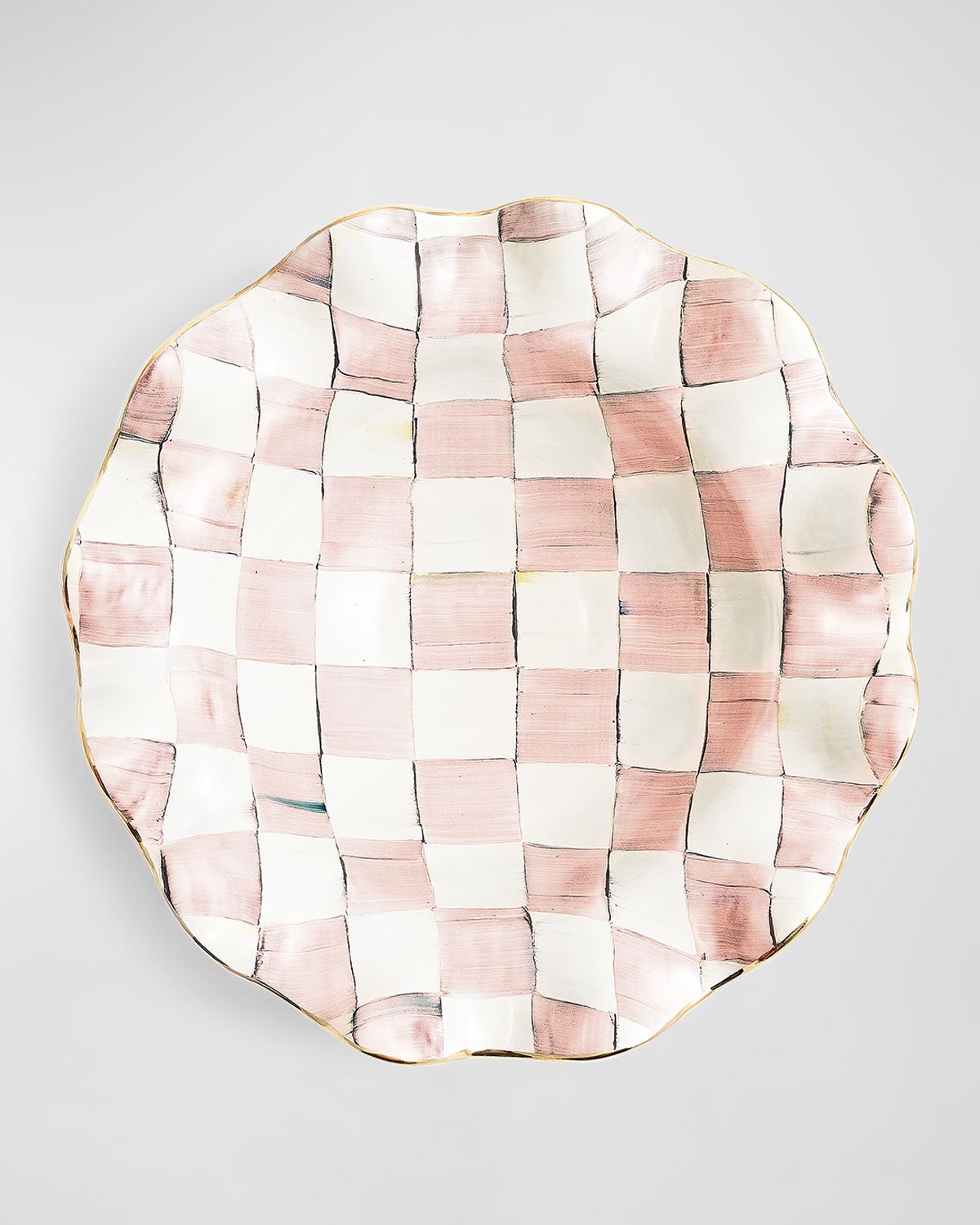 MacKenzie-Childs Rosy Check Ceramic Fluted Serving Bowl