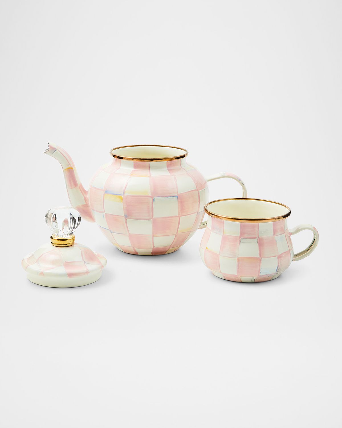 MacKenzie-Childs Rosy Check Enamel High Tea Set