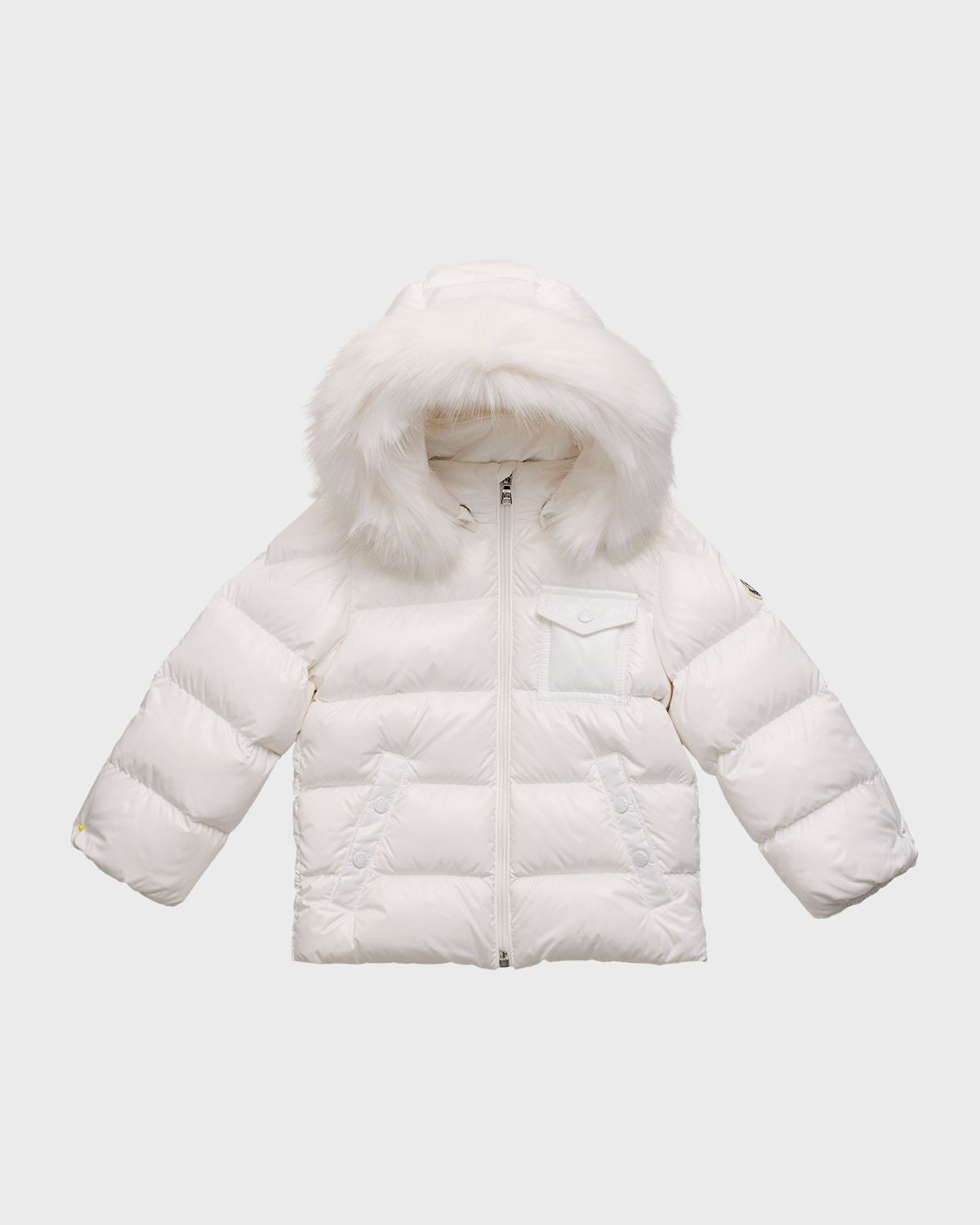 Moncler Kid 's Shiny Puffer Jacket W/ Faux Fur Trim, Size 6M-3