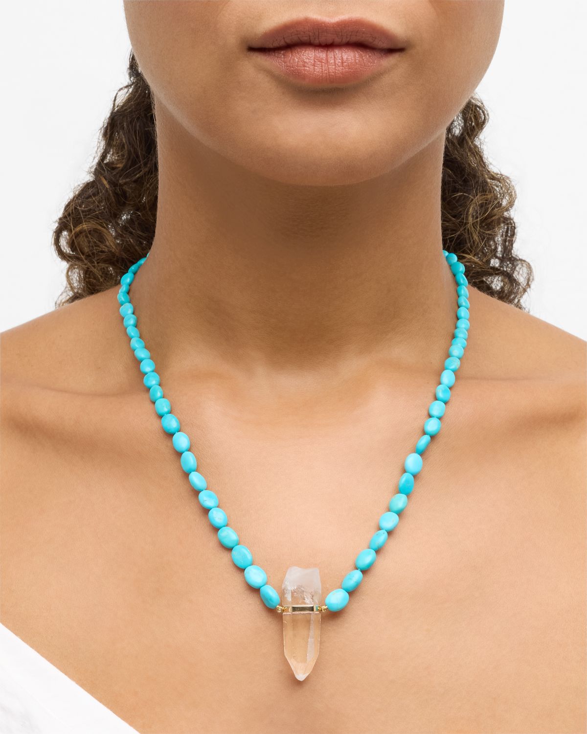 JIA JIA Turquoise Nugget and Crystal Quartz Charm Necklace