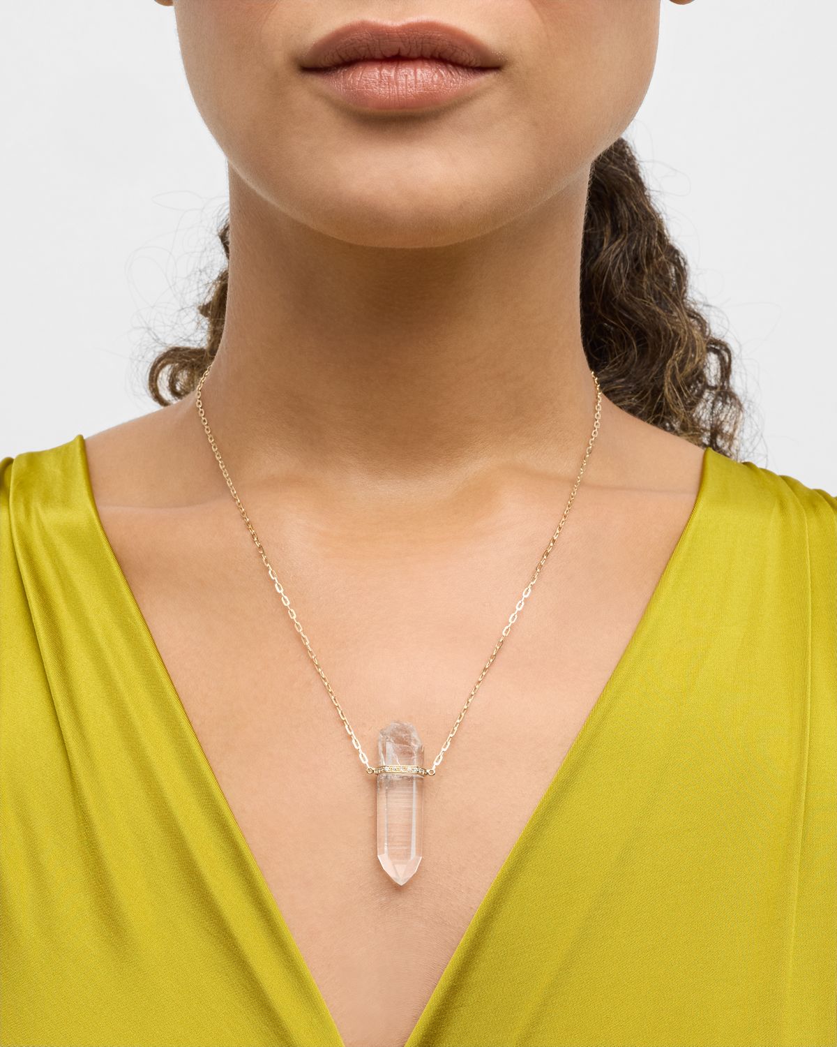 JIA JIA 14K Large Crystal Quartz and Diamond Bar Necklace