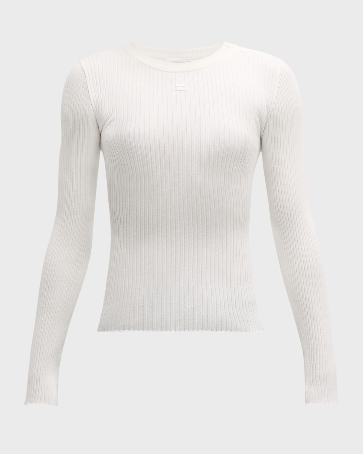 Courreges Shoulder Snaps Long-Sleeve Rib Sweater