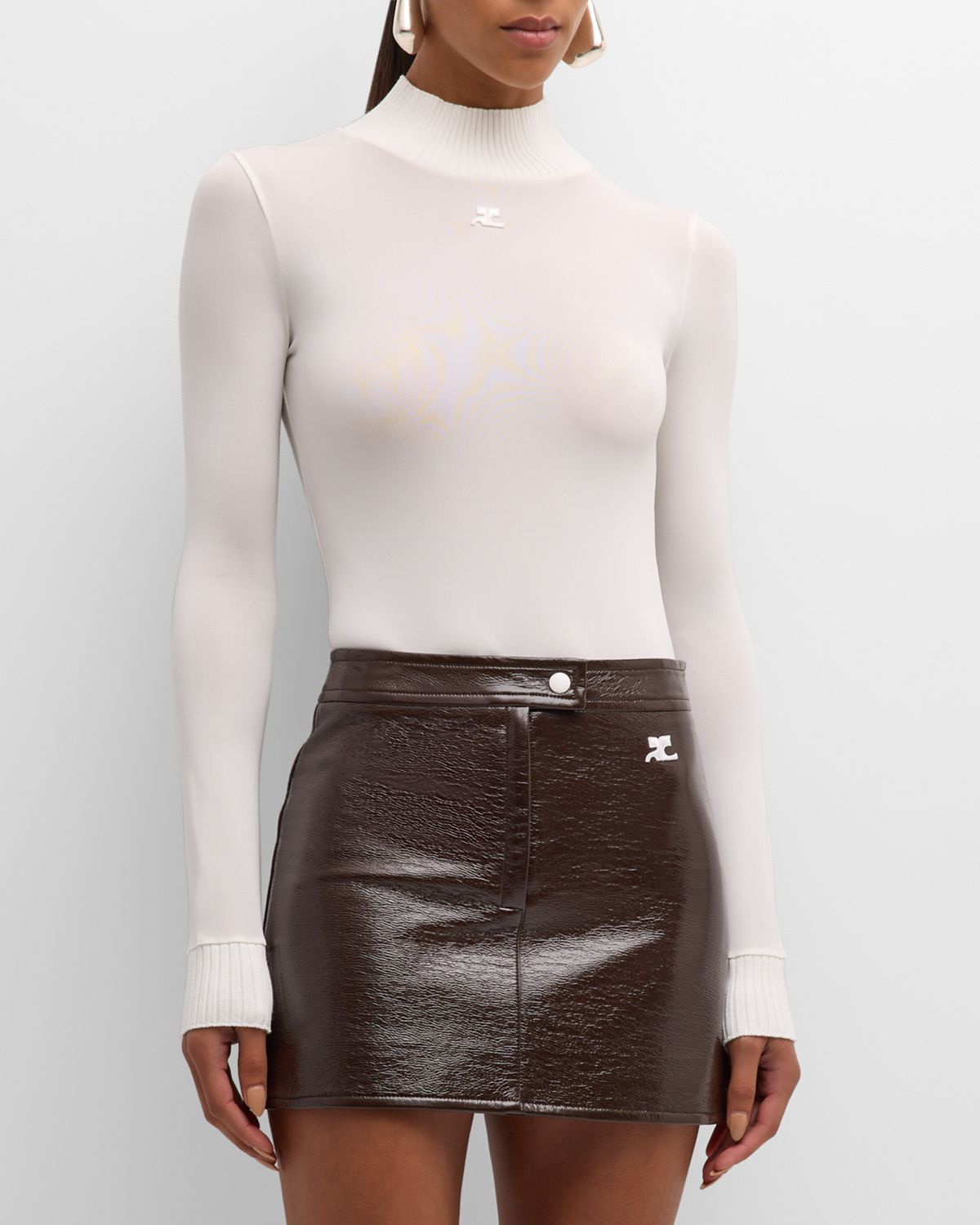 Courreges Re-Edition Mock-Neck Long-Sleeve Fitted Top