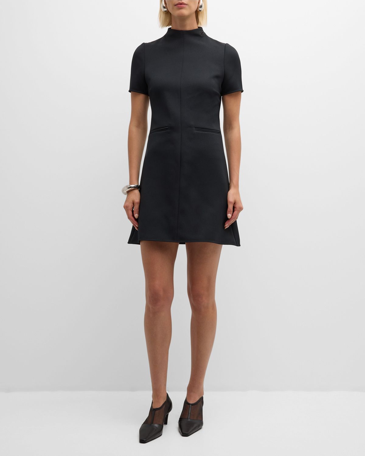 Courreges Short-Sleeve Twill A-Line Mini Dress