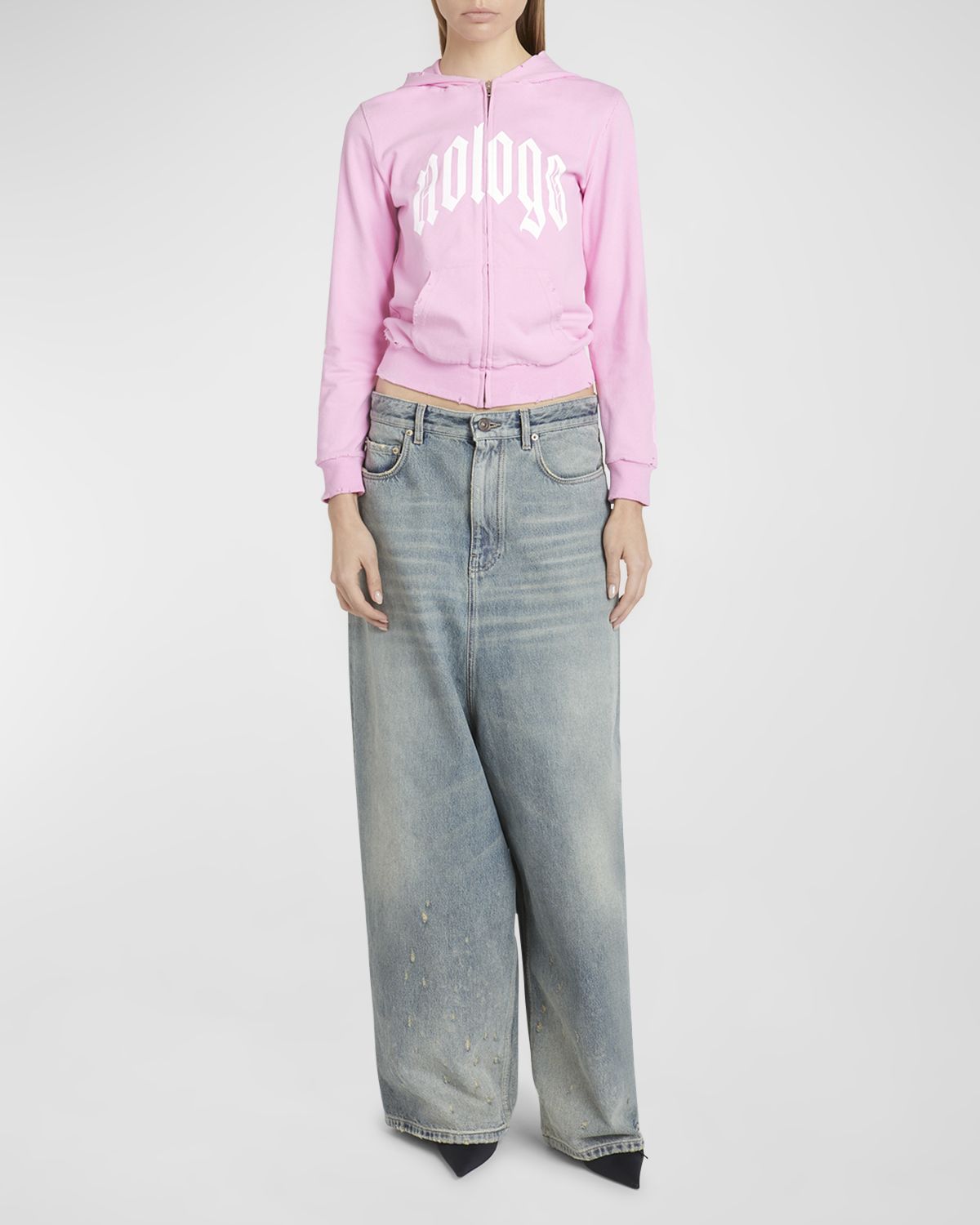 Balenciaga Nologo Zip-Up Jersey Hoodie