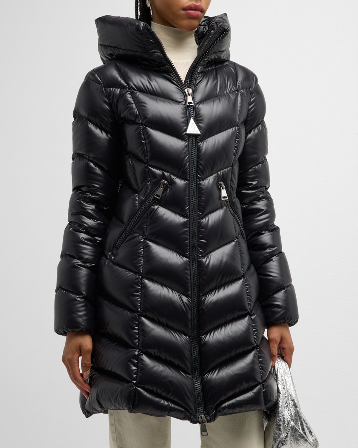 Moncler Marus Long Chevron-Quilted Jacket