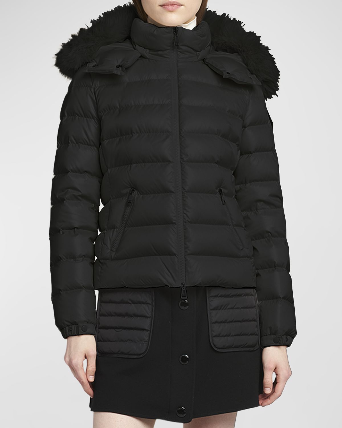 Moncler Badyf Faux Fur-Trimmed Hooded Short Down Jacket