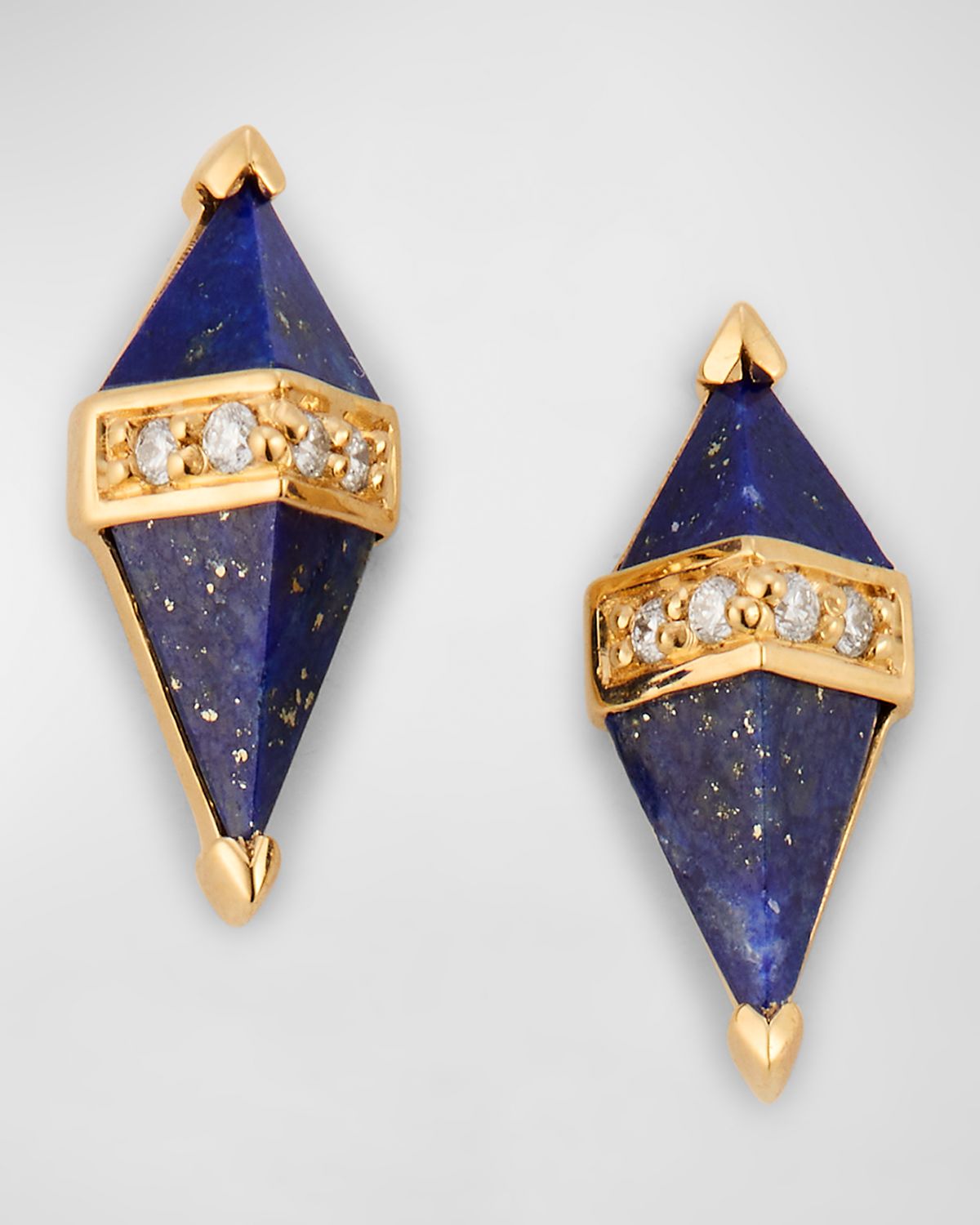 Sorellina 18K Yellow Gold Earrings with Lapis and GH-SI Diamonds, 12x5mm