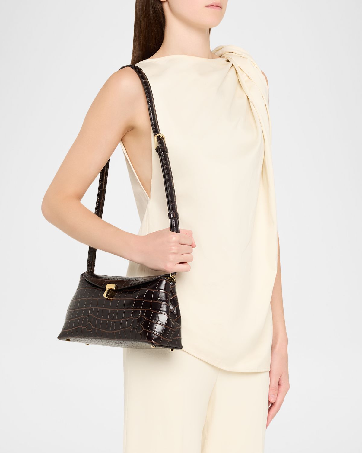Toteme T-Lock Croc-Embossed Leather Clutch Bag | Thumbnail 6 Toteme T-Lock Croc-Embossed Leather Clutch Bag | Thumbnail 6