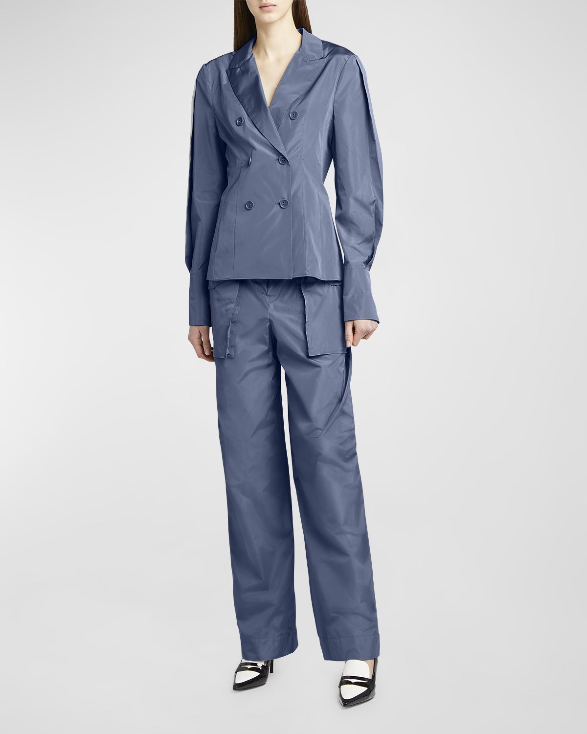 Alberta Ferretti Double-Breasted Taffeta Trench Blouse