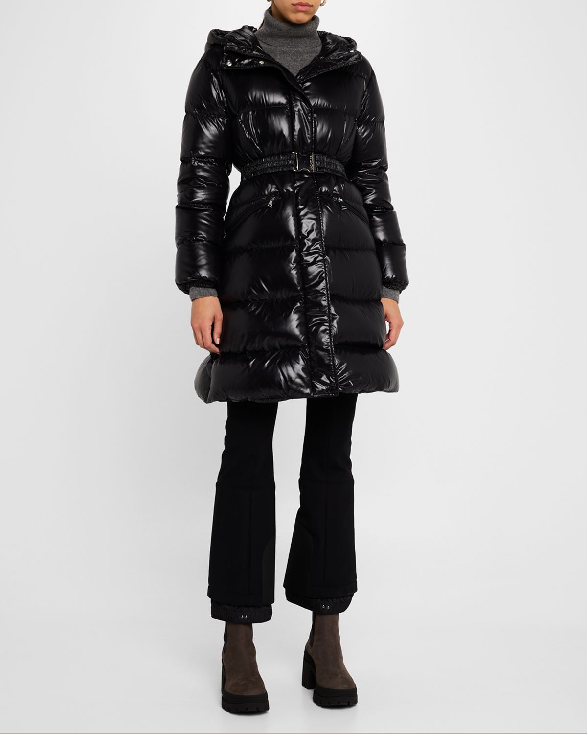 Moncler Bellevue Hooded Long Down Jacket