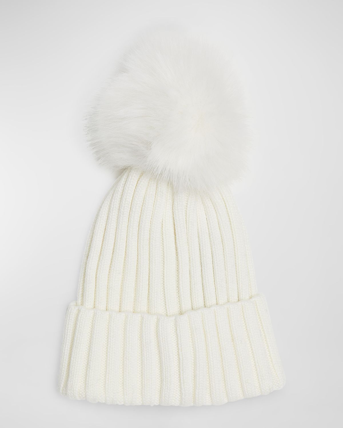 Moncler Ribbed Wool Beanie with Faux Fur Pom