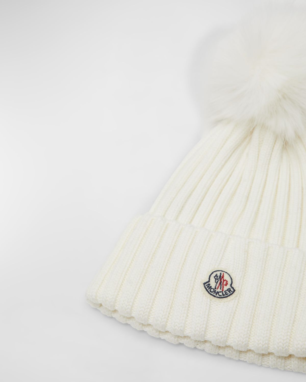 Moncler Ribbed Wool Beanie with Faux Fur Pom | Thumbnail 3