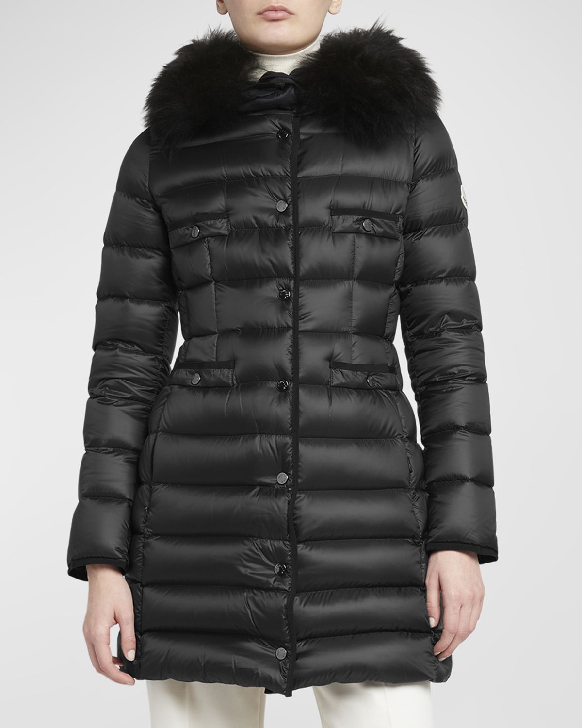 Moncler Hirma Hooded Shearling Long Down Jacket