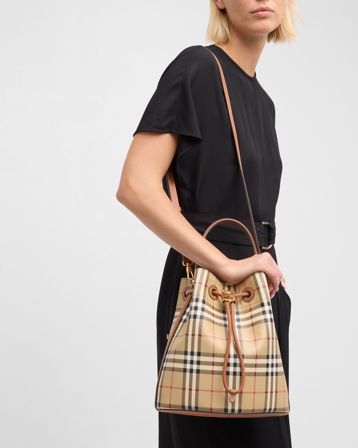 Burberry Check Small Drawstring Bucket Bag